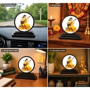 Car Dashboard Wooden Goddess Saraswati Showpiece | 4 X 4.5 Inch Sublimation Printed Decorative Stand | 4 Mm MDF | Home Decor | Made in India (F33250) Car Dashboard Wooden Goddess Saraswati Showpiece | 4 X 4.5 Inch Sublimation Printed Decorative Stand | 4 Mm MDF | Home Decor | Made in India (F33250)