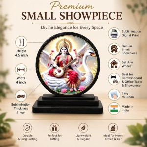 Car Dashboard Wooden Goddess Saraswati Showpiece | 4 X 4.5 Inch Sublimation Printed Decorative Stand | 4 Mm MDF | Home Decor | Made in India (F33499) Car Dashboard Wooden Goddess Saraswati Showpiece | 4 X 4.5 Inch Sublimation Printed Decorative Stand | 4 Mm MDF | Home Decor | Made in India (F33499)