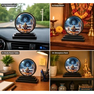 Car Dashboard Wooden Lord Shiva Showpiece | 4 X 4.5 Inch Sublimation Printed Decorative Stand | 4 Mm MDF | Home Decor | Made in India (F33392)
