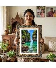 Tropical Landscape Decorative Photo Frame With White Mount | Premium Wall & Tabletop Picture Frame | Home, Office & Temple Decoration | 10x14 Inch (Pack Of 1) (F32683)
