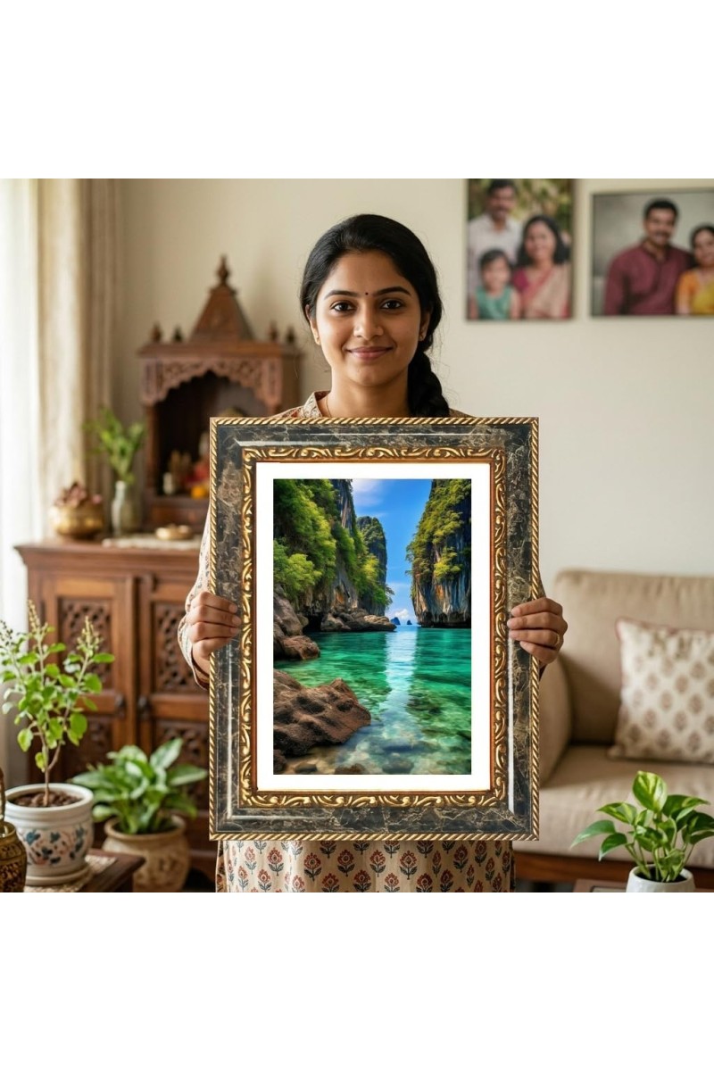 Tropical Landscape Decorative Photo Frame With White Mount | Premium Wall & Tabletop Picture Frame | Home, Office & Temple Decoration | 8x12 Inch (Pack Of 1) (F32683)