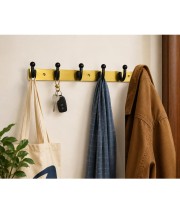 6-Hook Wall Mounted Coat Rack, Heavy Duty Metal Towel & Clothes Hanger with 3 Mounting Screws Included, Multipurpose Wall Hook for Entryway, Bathroom, Bedroom, Kitchen, Office â€“ Black & Gold