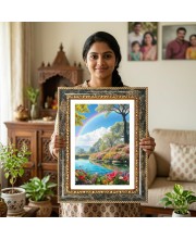 Mountain Lake Wall Art Decorative Photo Frame With White Mount | Premium Wall & Tabletop Picture Frame | Home, Office & Temple Decoration | 10x14 Inch (Pack Of 1) (F31394)