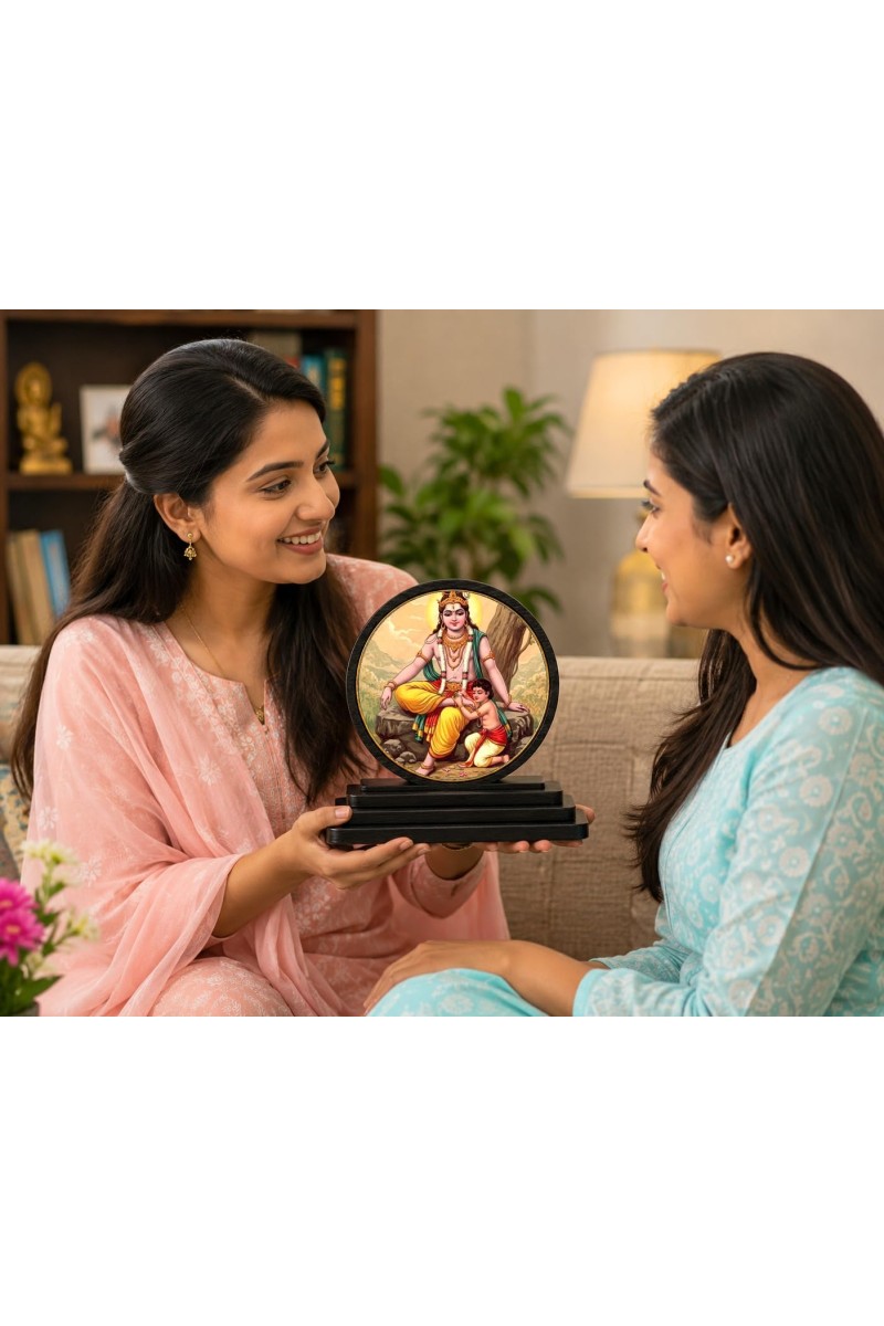 Car Dashboard Wooden Dakshinamurthy & Murugann Showpiece | 4 X 4.5 Inch Sublimation Printed Decorative Stand | 4 Mm MDF | Home Decor | Made in India (F33588)