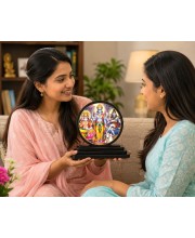 Car Dashboard Wooden Lord Brahma, Vishnu, Mahesh Showpiece | 4 X 4.5 Inch Sublimation Printed Decorative Stand | 4 Mm MDF | Home Decor | Made in India (F33599)