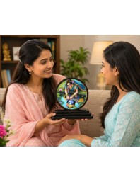 Car Dashboard Wooden Radhaa Krishna Showpiece | 4 X 4.5 Inch Sublimation Printed Decorative Stand | 4 Mm MDF | Home Decor | Made in India (F33740)