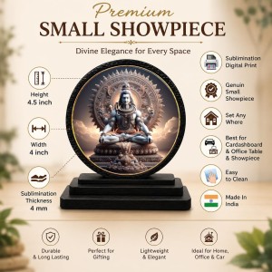Car Dashboard Wooden Lord Shiva Showpiece | 4 X 4.5 Inch Sublimation Printed Decorative Stand | 4 Mm MDF | Home Decor | Made in India (F33346)