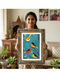 Bird Painting Decorative Photo Frame With White Mount | Premium Wall & Tabletop Picture Frame | Home, Office & Temple Decoration | 8x12 Inch (Pack Of 1) (F33036)