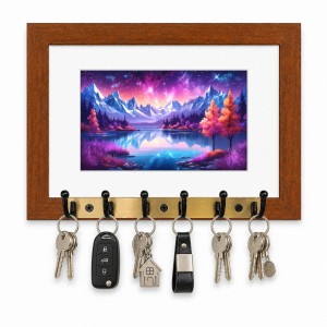 Decorative Wooden Photo Frame Key Hanger With Nature Picture, 12 X 8 Inch Wall Key Holder, 10 X 6 Inch Glossy Photo Frame, 6 Metal Hooks, Home Entrance Decor, Made In India (F38910) Decorative Wooden Photo Frame Key Hanger With Nature Picture, 12 X 8 Inch Wall Key Holder, 10 X 6 Inch Glossy Photo Frame, 6 Metal Hooks, Home Entrance Decor, Made In India (F38910)