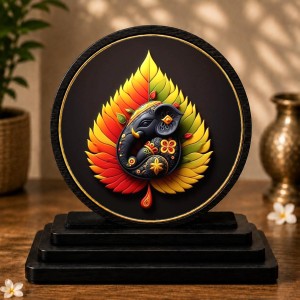 Car Dashboard Wooden Lord Ganeshaa Showpiece | 4 X 4.5 Inch Sublimation Printed Decorative Stand | 4 Mm MDF | Home Decor | Made in India (F33373)