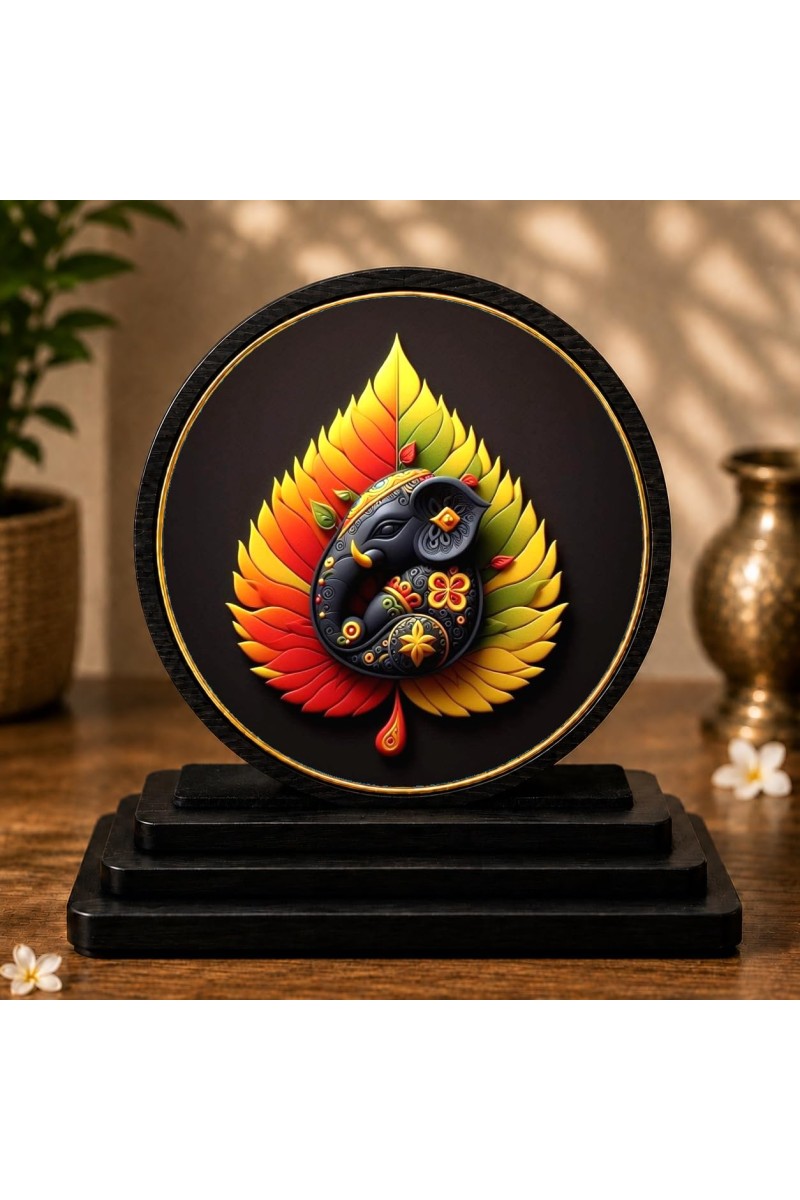 Car Dashboard Wooden Lord Ganeshaa Showpiece | 4 X 4.5 Inch Sublimation Printed Decorative Stand | 4 Mm MDF | Home Decor | Made in India (F33373)