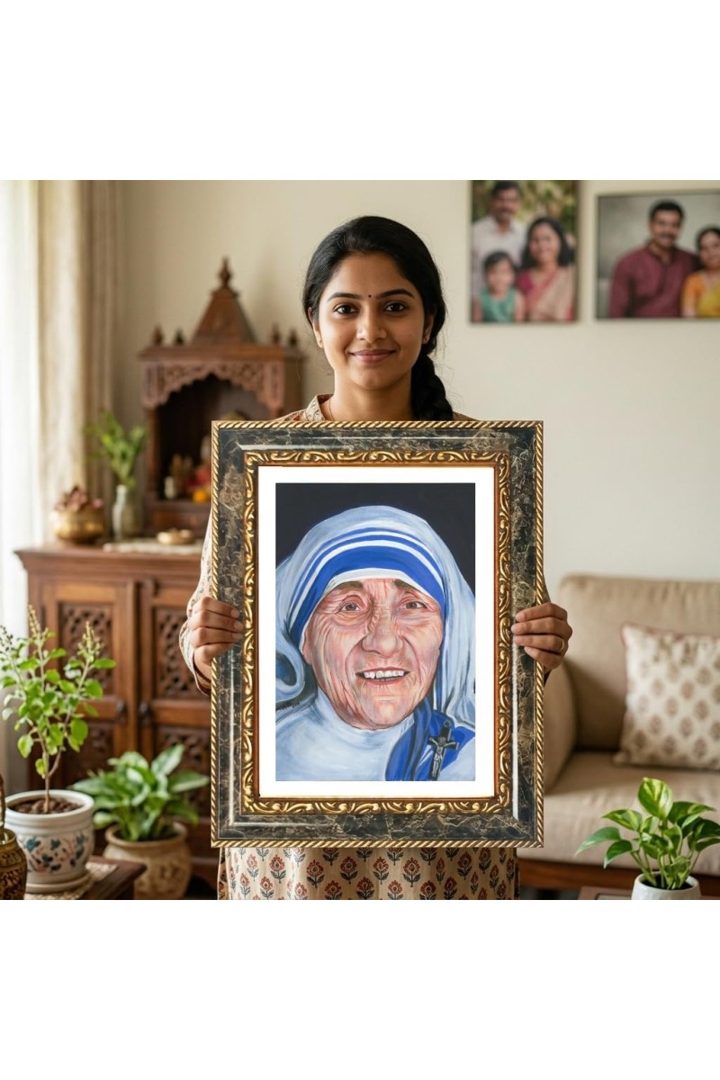 Mother Teresa Decorative Photo Frame With White Mount | Premium Wall & Tabletop Picture Frame | Home, Office & Temple Decoration | 10x14 Inch (Pack Of 1) (F33143)
