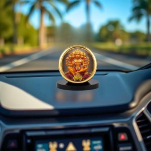 Car Dashboard/Table Top Panchmukhi Hanuman Metal Golden Photo Stand 2x2 Inches, Compact & Stylish Spiritual Display For Car, Home & Office (Pack Of 1) (F24711)