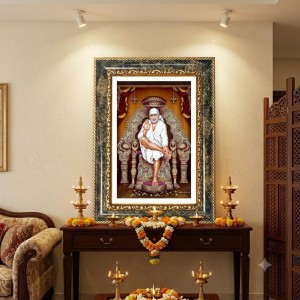 Sai Baba Decorative Photo Frame With White Mount | Premium Wall & Tabletop Picture Frame | Home, Office & Temple Decoration | 8x12 Inch (Pack Of 1) (F31130)