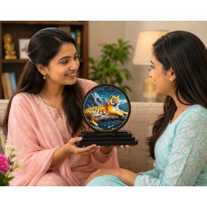 Car Dashboard Wooden Tiger Showpiece | 4 X 4.5 Inch Sublimation Printed Decorative Stand | 4 Mm MDF | Home Decor | Made in India (F33437)