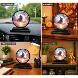 Car Dashboard Wooden Lord Shiva Showpiece | 4 X 4.5 Inch Sublimation Printed Decorative Stand | 4 Mm MDF | Home Decor | Made in India (F33458)