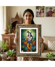 Vishnu Decorative Photo Frame With White Mount | Premium Wall & Tabletop Picture Frame | Home, Office & Temple Decoration | 12x16 Inch (Pack Of 1) (F31449)