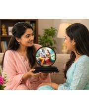 Car Dashboard Wooden Lord Radhe Krishna Showpiece | 4 X 4.5 Inch Sublimation Printed Decorative Stand | 4 Mm MDF | Home Decor | Made in India (F33338)
