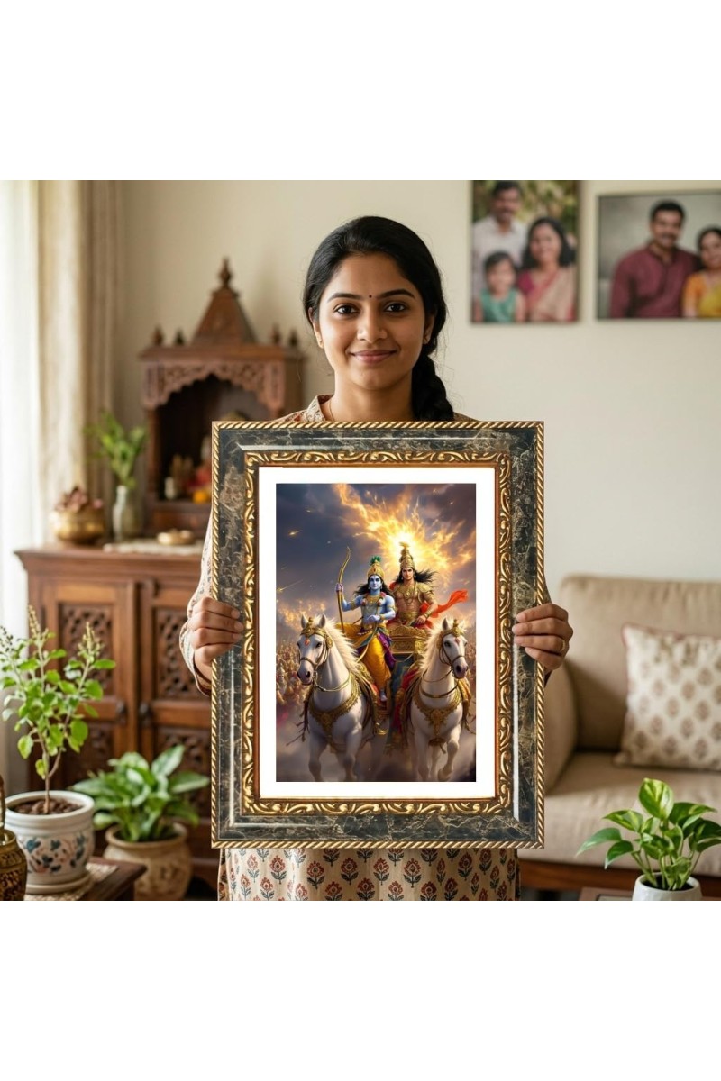 Ram And Sita Decorative Photo Frame With White Mount | Premium Wall & Tabletop Picture Frame | Home, Office & Temple Decoration | 10x14 Inch (Pack Of 1) (F32637)