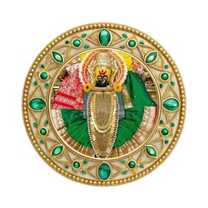Goddess Mahalaxmi Fridge Magnet Wooden | Glossy Sublimation Print | 4x4 Inch | Strong Magnet Back | Decorative Magnet for Fridge, Almirah & Temple Decor (F23778)