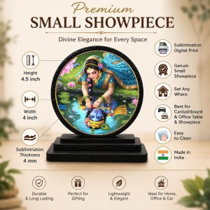 Car Dashboard Wooden Radhaa Krishna Showpiece | 4 X 4.5 Inch Sublimation Printed Decorative Stand | 4 Mm MDF | Home Decor | Made in India (F33740)