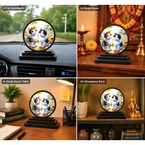 Car Dashboard Wooden Kitten Art Showpiece | 4 X 4.5 Inch Sublimation Printed Decorative Stand | 4 Mm MDF | Home Decor | Made in India (F33511)