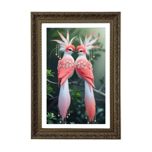 Two Crimson-crested Fantasy Birds Big Photo Frame - 20x28 Inches For Home,Temple & Office Decoration (F10748) Two Crimson-crested Fantasy Birds Big Photo Frame - 20x28 Inches For Home,Temple & Office Decoration (F10748)