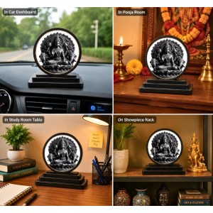Car Dashboard Wooden Goddess Gajalakshmi Showpiece | 4 X 4.5 Inch Sublimation Printed Decorative Stand | 4 Mm MDF | Home Decor | Made in India (F33635)
