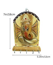 Wooden Ganesha Key Holder for Wall with 5 Metal Hooks | Handcrafted Wooden Ganesh Key Stand & Key Hanger | Decorative Wall Mounted Key Organizer for Home Entrance, Living Room & Office