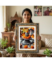 Shiva Lingam Decorative Photo Frame With White Mount | Premium Wall & Tabletop Picture Frame | Home, Office & Temple Decoration | 10x14 Inch (Pack Of 1) (F33240)