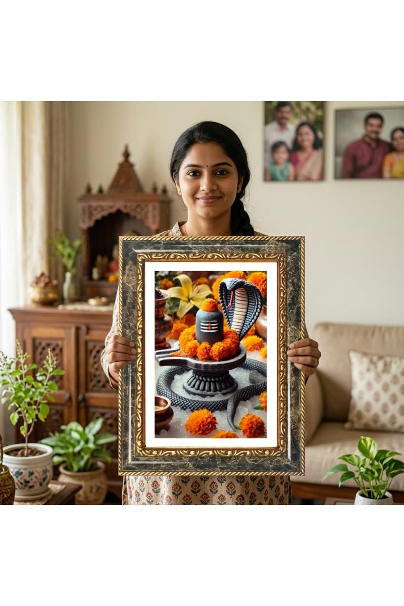 Shiva Lingam Decorative Photo Frame With White Mount | Premium Wall & Tabletop Picture Frame | Home, Office & Temple Decoration | 8x12 Inch (Pack Of 1) (F33240)