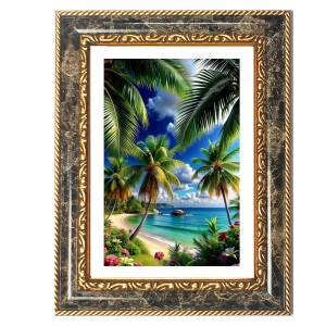 Tropical Seach Scenery Decorative Photo Frame With White Mount | Premium Wall & Tabletop Picture Frame | Home, Office & Temple Decoration | 10x14 Inch (Pack Of 1) (F32501)