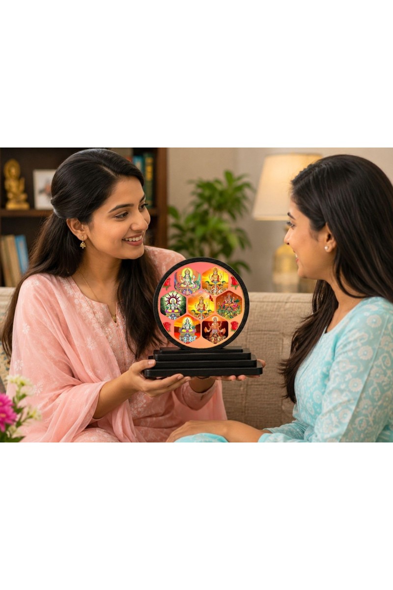 Car Dashboard Wooden Navdurga Yantra Showpiece | 4 X 4.5 Inch Sublimation Printed Decorative Stand | 4 Mm MDF | Home Decor | Made in India (F33567)