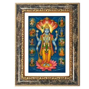 Vishnu Decorative Photo Frame With White Mount | Premium Wall & Tabletop Picture Frame | Home, Office & Temple Decoration | 8x12 Inch (Pack Of 1) (F32459)