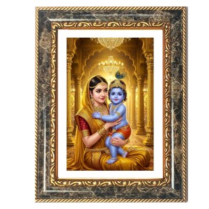Yashoda And Krishna Decorative Photo Frame With White Mount | Premium Wall & Tabletop Picture Frame | Home, Office & Temple Decoration | 10x14 Inch (Pack Of 1) (F32453)