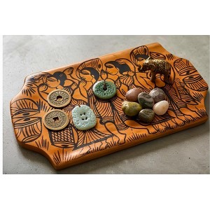 Handcrafted Wooden Serving Tray with Tribal Warli Art Design | Decorative Wooden Platter for Tea, Coffee & Snacks | Multipurpose Serving Tray for Kitchen, Dining & Home DÃ©cor | (Folk Culture Dance)