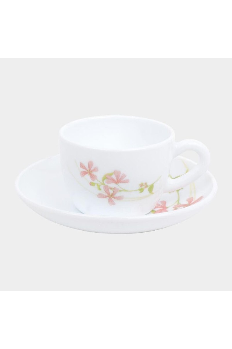 Hitech Sales 145 ml Opalware Cup & Saucer Set White | Microwave Safe Ceramic Cup | Ideal for Daily Use
