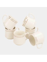 Hitech Sales 120 ml Stoneware Cup Set of 6 White | Durable & Microwave Safe | Set for Tea/Coffee