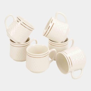 Hitech Sales 120 ml Stoneware Cup Set of 6 White | Durable & Microwave Safe | Set for Tea/Coffee