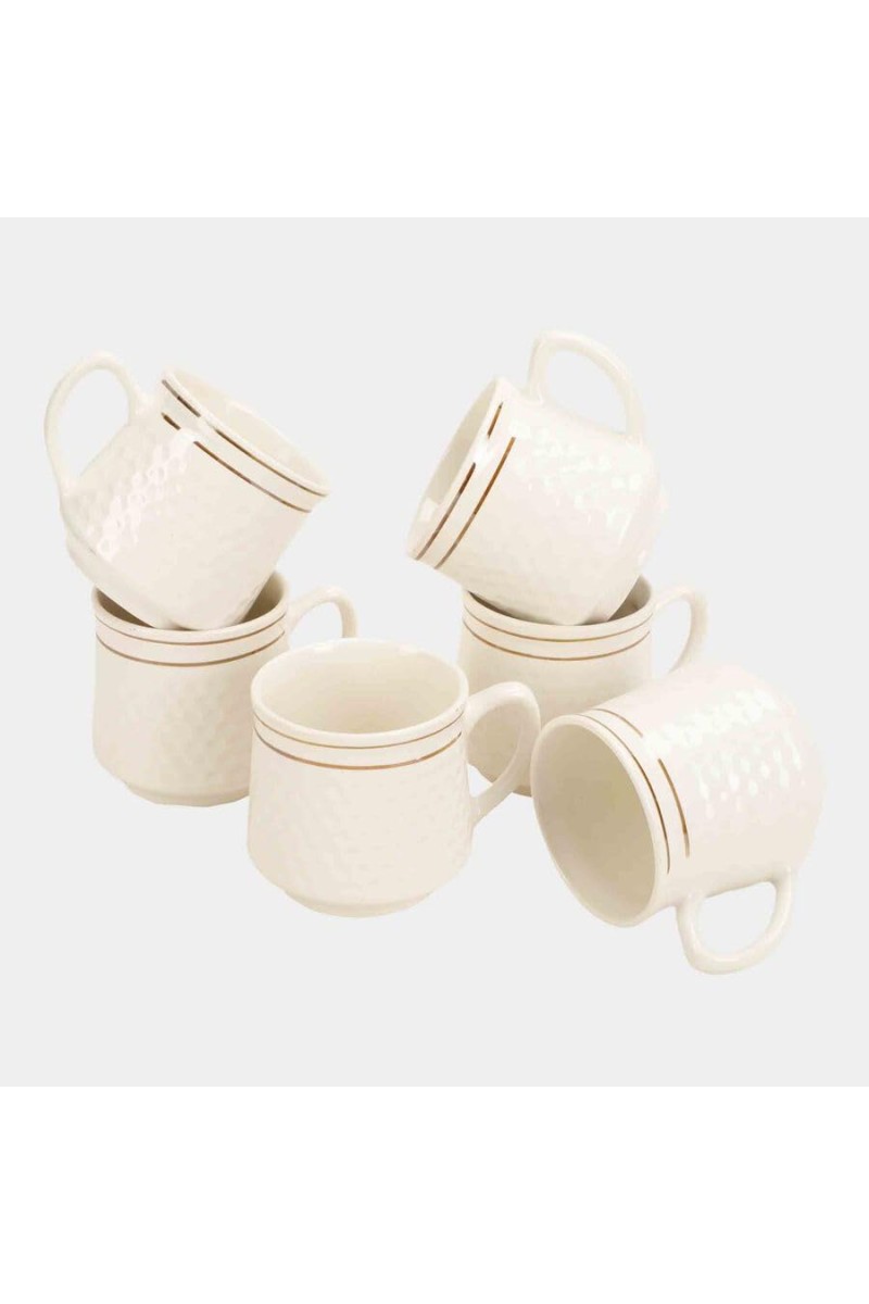 Hitech Sales 120 ml Stoneware Cup Set of 6 White | Durable & Microwave Safe | Set for Tea/Coffee