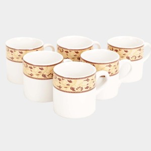 Hitech Sales 120 ml Stoneware Cup Set of 6 White | Durable & Microwave Safe | Set for Tea/Coffee Elegant Design