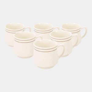 Hitech Sales 120 ml Stoneware Cup Set of 6 White | Durable & Microwave Safe | Set for Tea/Coffee
