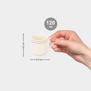 Hitech Sales 120 ml Stoneware Cup Set of 6 White | Durable & Microwave Safe | Set for Tea/Coffee