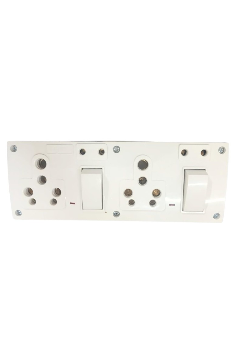 4 Universal Socket with 2 Switch Wall Plate, Multi Plug Electrical Outlet Board, Heavy Duty ABS, Home & Office Power Extension Wall Socket