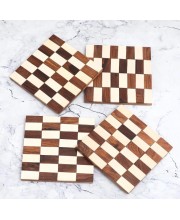White and Brown Handcrafted Wooden Coasters – Set of 4 | Elegant Drink Mats for Tea, Coffee & Beverages | Rustic Tabletop Coaster Set for Home & Office Décor