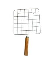 Stainless Steel Grill with Wooden Handle - Non-Stick Mesh Grilling Rack for Fish, meat, and Delicate Food Stainless Steel Grill with Wooden Handle - Non-Stick Mesh Grilling Rack for Fish, meat, and Delicate Food