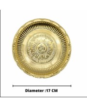 Golden Brass Puja Plate with Om & Mantra Carving – Traditional Thali for Aarti & Temple Use