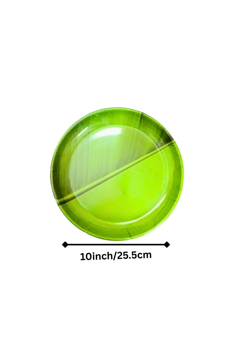 Round Plate | Green Leaf Design Serving Plate for Puja, Prasad & Traditional Dining Festive & Daily Use.