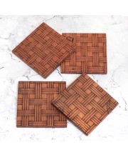 Antique Finish Modern Wooden Coasters – Set of 4 | Handcrafted Tea & Coffee Drink Mats | Rustic Table Coaster Set for Home, Office & Gift Use