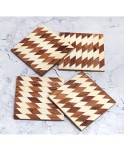 Modern Decorative Wooden Coasters – Set of 4 | Stylish Drink Mats for Tea, Coffee & Beverages | Elegant Wooden Coaster Set for Home, Office & Gifting